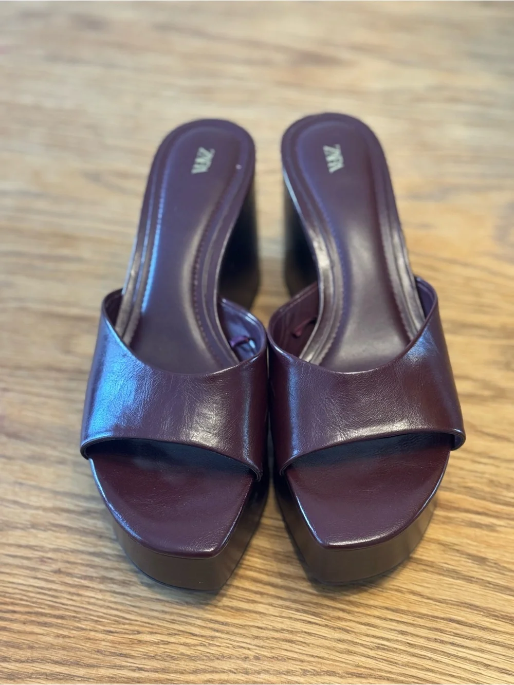 Zara Burgundy Platform Wedge Slide Sandals